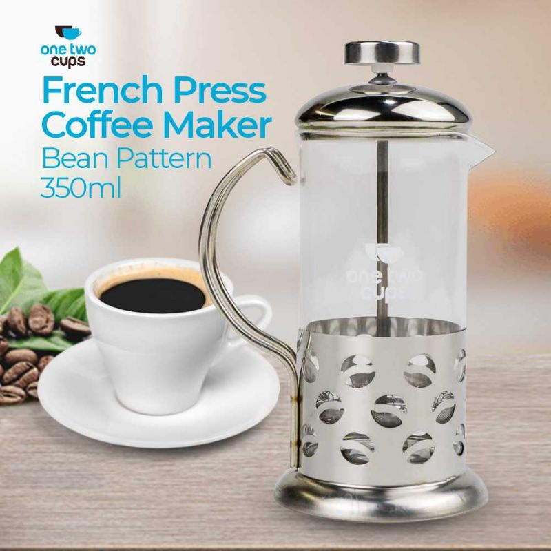 One Two Cups French Press Coffee Maker Pot Bean Pattern 350ml - KG72I