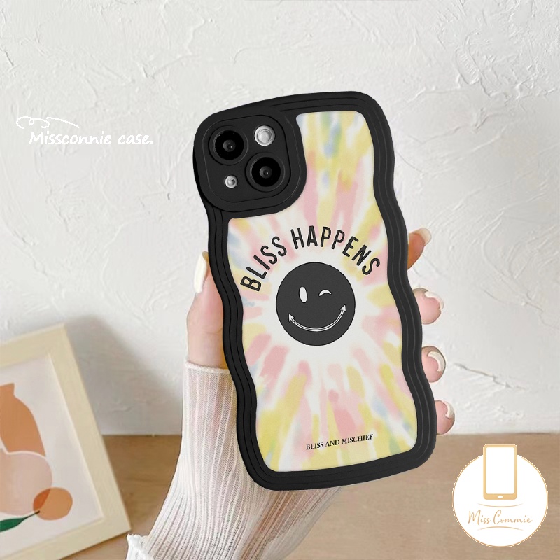 IPHONE Casing Ponsel Kompatibel Untuk Iphone6 6s 87plus11 12 13 14 Pro Max14 Plus XR X XS Max SE 2020 Ins Gradasi Warna-Warni Cinta Hati Pelangi Lucu Smiley Wavy Edge Soft TPU Cover