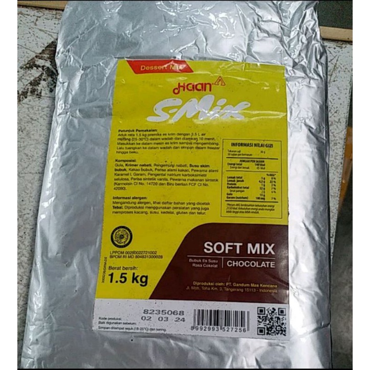 Soft ice cream haan rasa coklat 1.5 kg