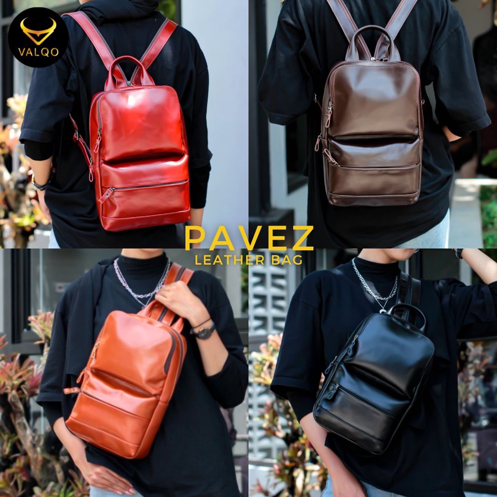 [VALQO] Tas PAVEZ Kulit Sapi Punggung dan Selempang Backpack Ransel Rangsel Sling bag Pria Wanita Cowok Cewek