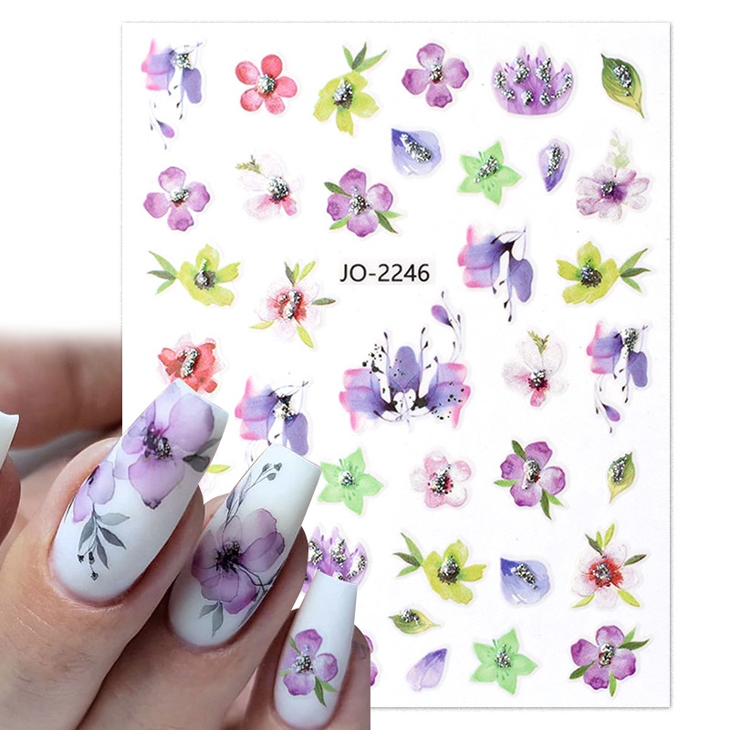 3d Stiker Kuku Bersinar Glitter Cat Air Ungu Bunga Splash Dot Garis Decals Manicure DIY Musim Semi Nail Art Dekorasi