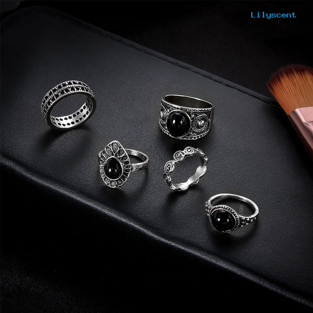 [LS]5Pcs Vintage Hollow Drop Above Knuckle Wanita Susun Midi Rings Set Pub Hadiah