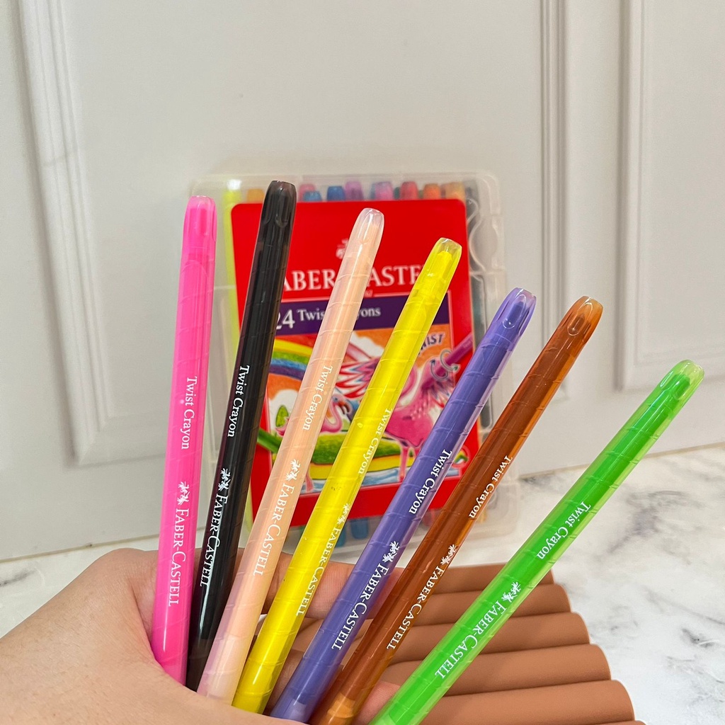 KRAYON TWIST FABER CASTELL ISI 24 PCS WARNA-WARNI LENGKAP BEST QUALITY CRAYON PUTAR ALAT MEWARNAI MENGGAMBAR KUALITAS TERJAMIN PERLENGKAPAN SEKOLAH DAN KANTOR READY COD