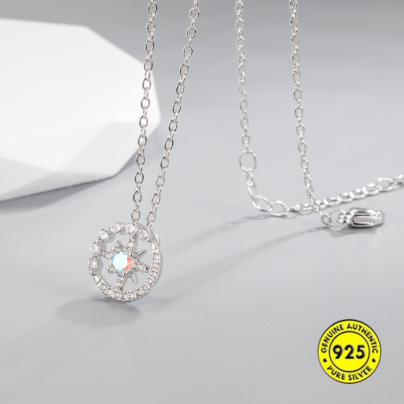 Kalung S925 Perak Delapan Berujung Bintang Moonstone U1505