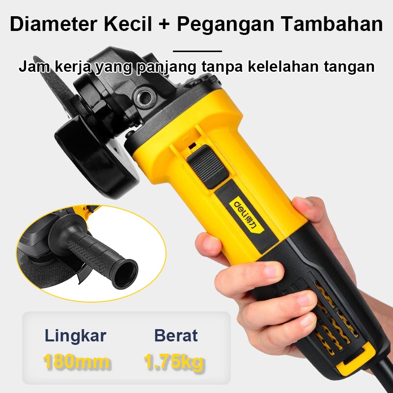 Deli Mesin Gerinda Tangan 4 Inci 750W 900W Mesin Grinda Tangan Poles Piringan Amplas Besar Diameter 100mm Alat Perkakas Angle Grinder