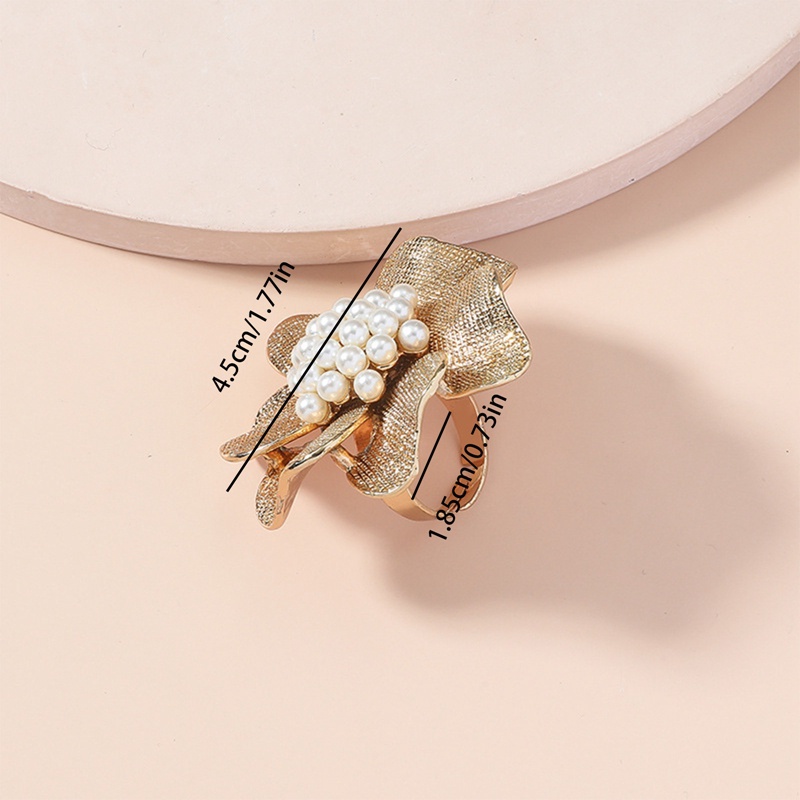 Pesona Kreatif Logam Mutiara Bunga Cincin Dapat Disesuaikan Untuk Wanita Temperamen Elegan Berlebihan Perhiasan Retro Aksesoris Estetik
