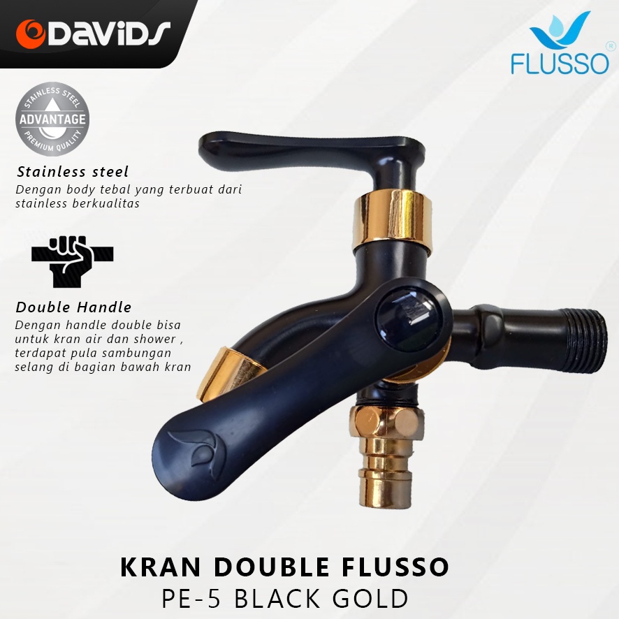 Kran Cabang Keran Double Mesin Cuci Dobel Shower Flusso PE5 Hitam Gold