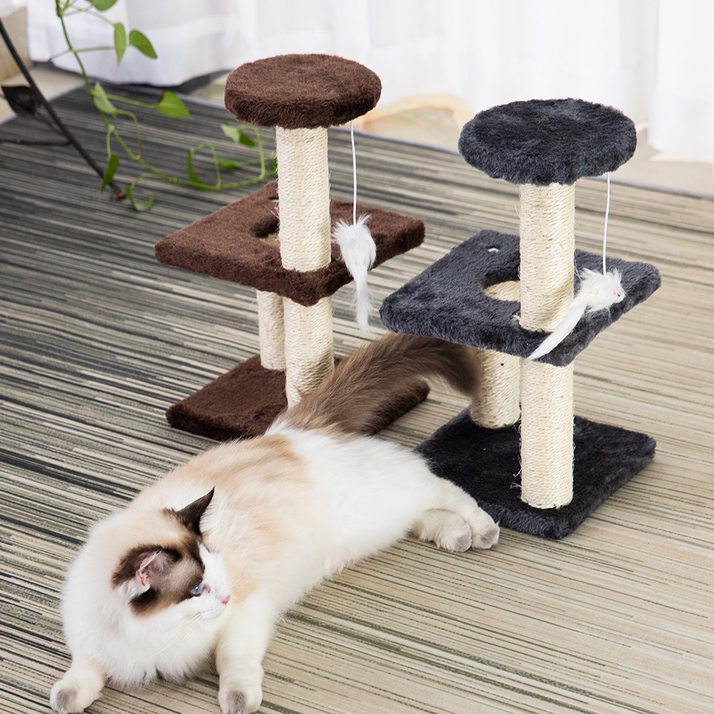 Pet’ oPedia  Cat Tree kandan Kucing Cat condo Double Tidur -Mainan Kucing gelegan dan minimalis, bahan lembut dan struktur kuat