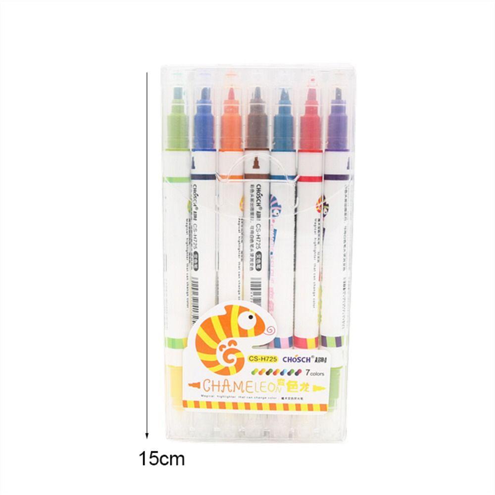 Top 7warna/Set Penanda Neon Magic Hadiah Siswa Pena Cat Berubah Warna Stabilo Pena Set