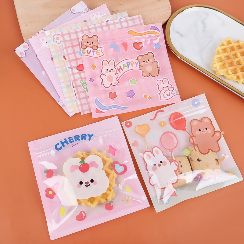 [Harga Grosir] Kantong Makanan Zipper Cemilan Kartun Kelinci Beruang Baking Packaging Bags Permen Biskuit Kacang Kantong Resealable Jewelry Stationery Storage Bags Lucu Anti Bocor