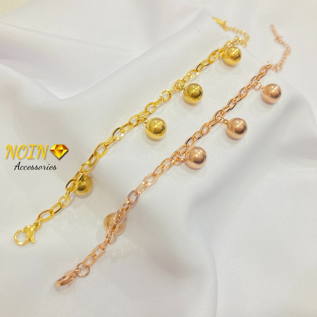 Gelang Titanium Wanita Paper Clip Bola Kilap K-Style Anti Karat