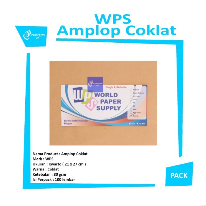 

✨NEW✨ - HOT PROMO!!! Amplop Coklat Ukuran Kwarto WPS ( 21 x 27 cm )