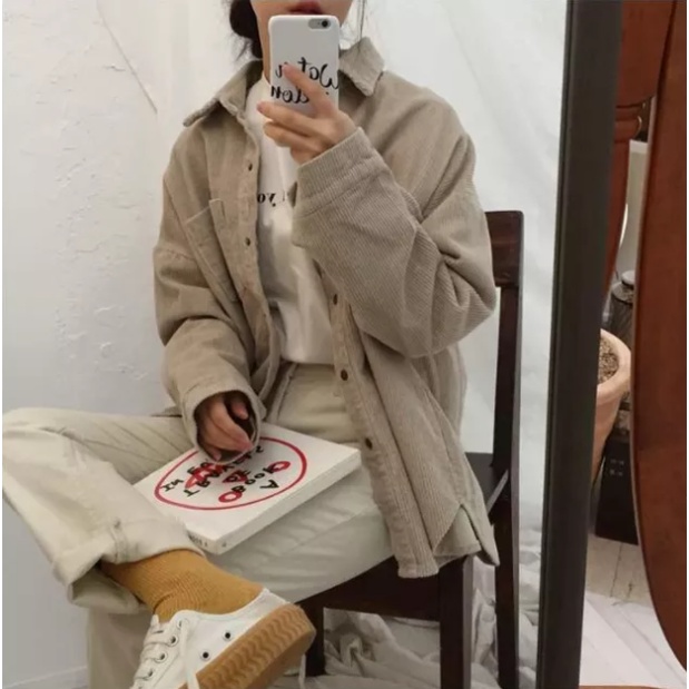 [chaoo.id]Corduroy Shirt Kemeja Lengan Panjang Wanita Retro Korean Style baju atasan wanita Oversize Import kekinian ootd