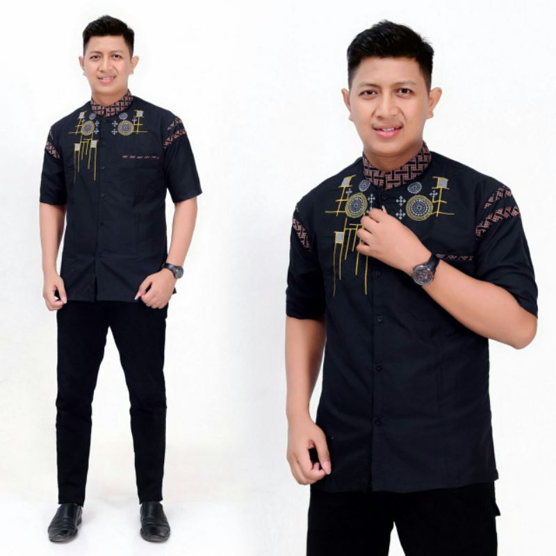 baju koko pria baju muslim tradisional motif batik navy hijau hitam marun abu size m l xl