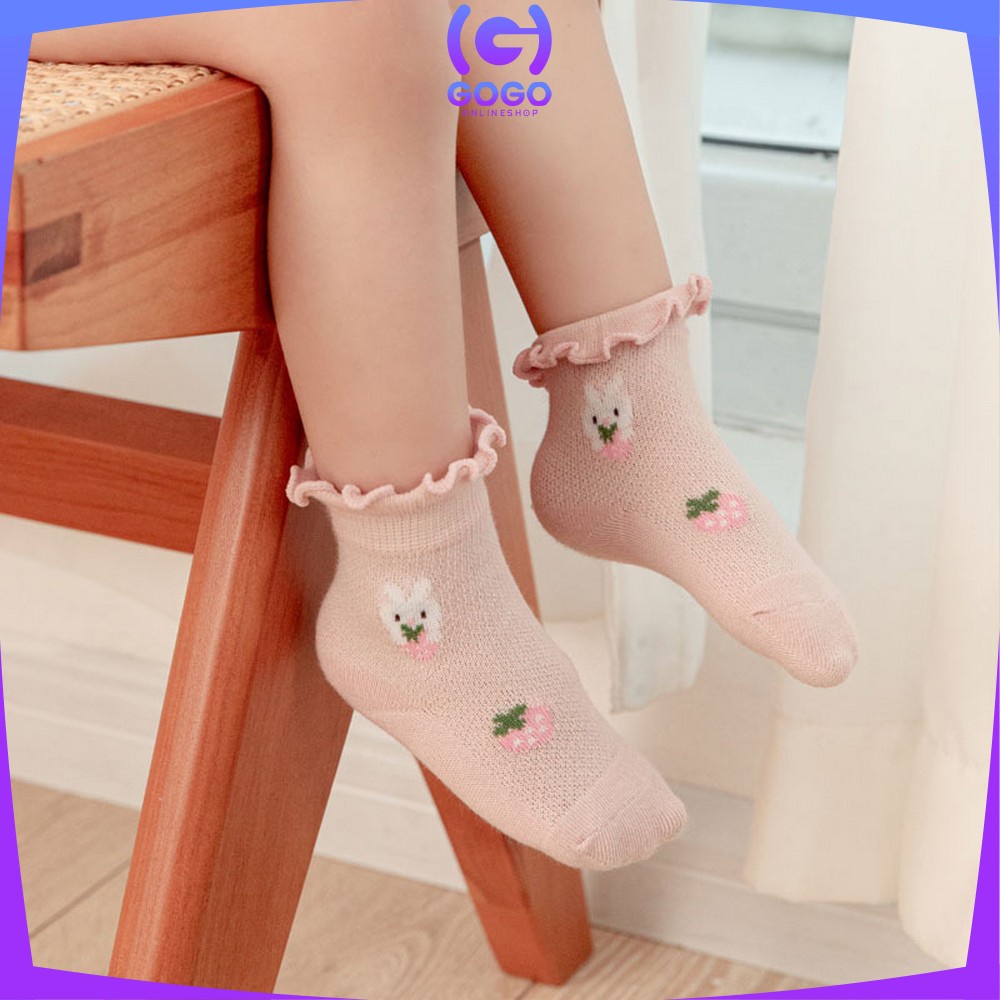 GOGO-P380 Kaos Kaki Anak Perempuan Karakter Buah Bunga dengan Aksen Ruffle Breathable / Kaus Kaki Renda Baby Kid Socks