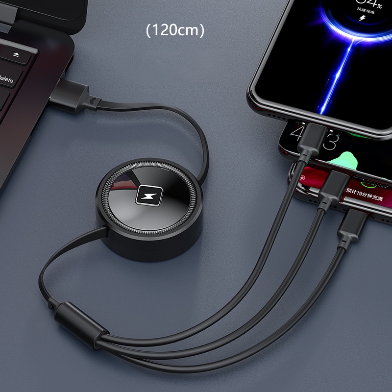 Mirror Four-core Three-in-One Mobile Phone Charging Cable 5A Super Fast Charge Satu Drag Tiga Kabel Data Teleskopik