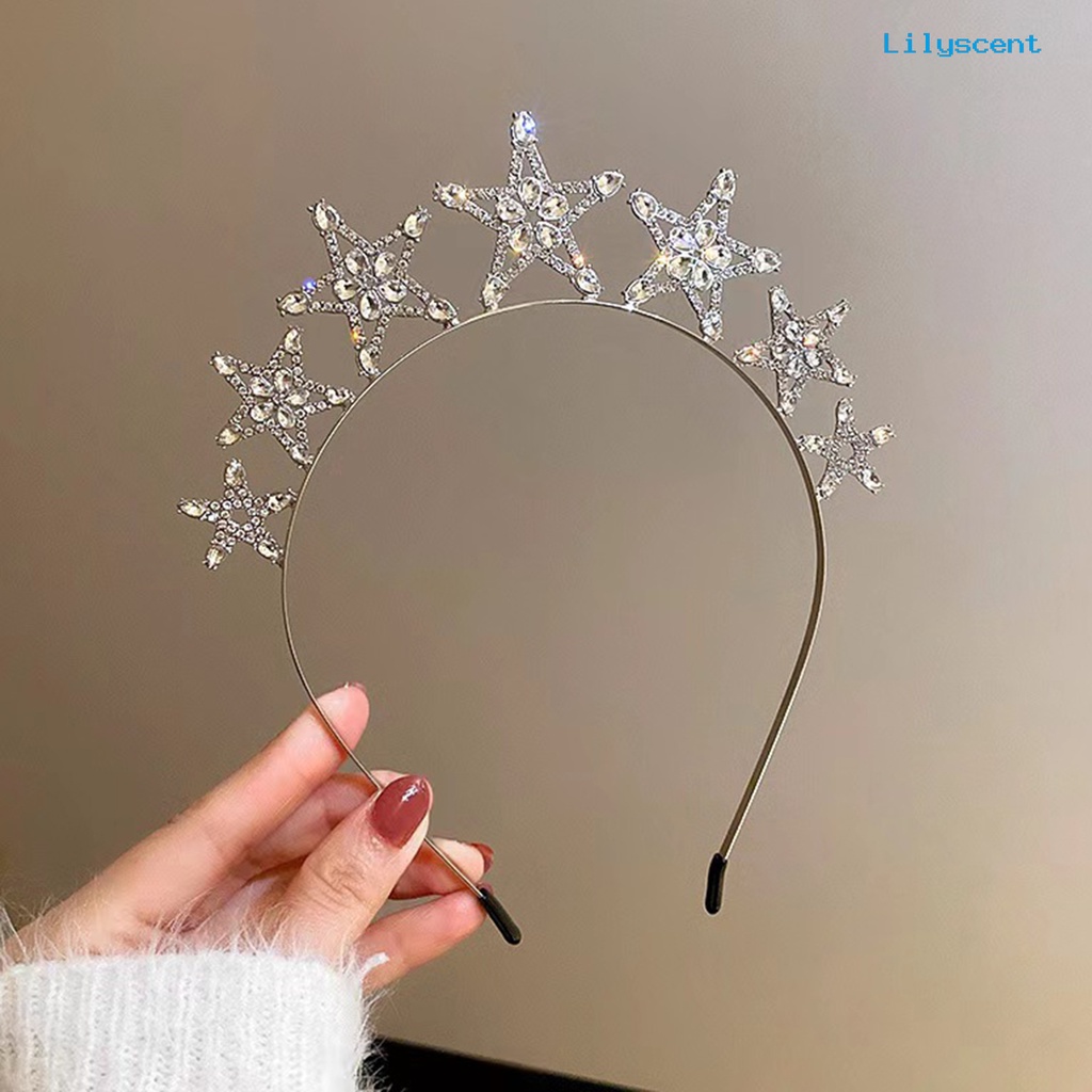 [LS]Wanita Bando Bentuk Bintang Melubangi Berlian Imitasi Mengkilap Warna Solid Anti-slip Dekorasi Rambut Elastis Aksesoris Rambut Bridal Headdress Hadiah