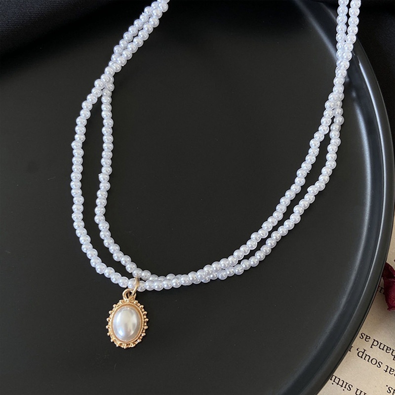 Choker Rantai Klavikula Kalung Mutiara Ganda Vintage Untuk Wanita