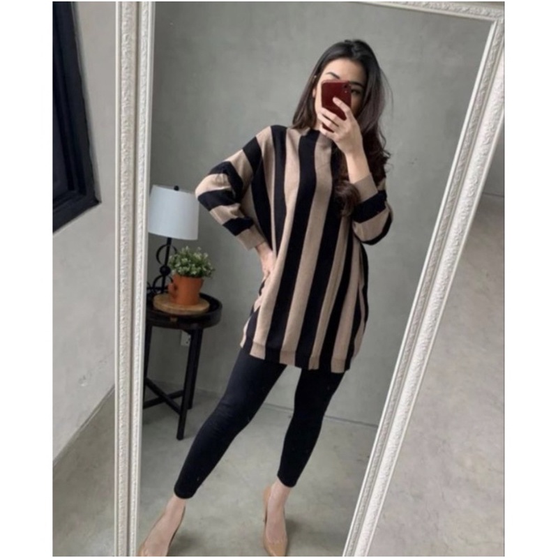 001 OVERSIZE TOP KNIT ATASAN PANJANG LENGAN 3/4 PANJANG 70CM LD MAX 140