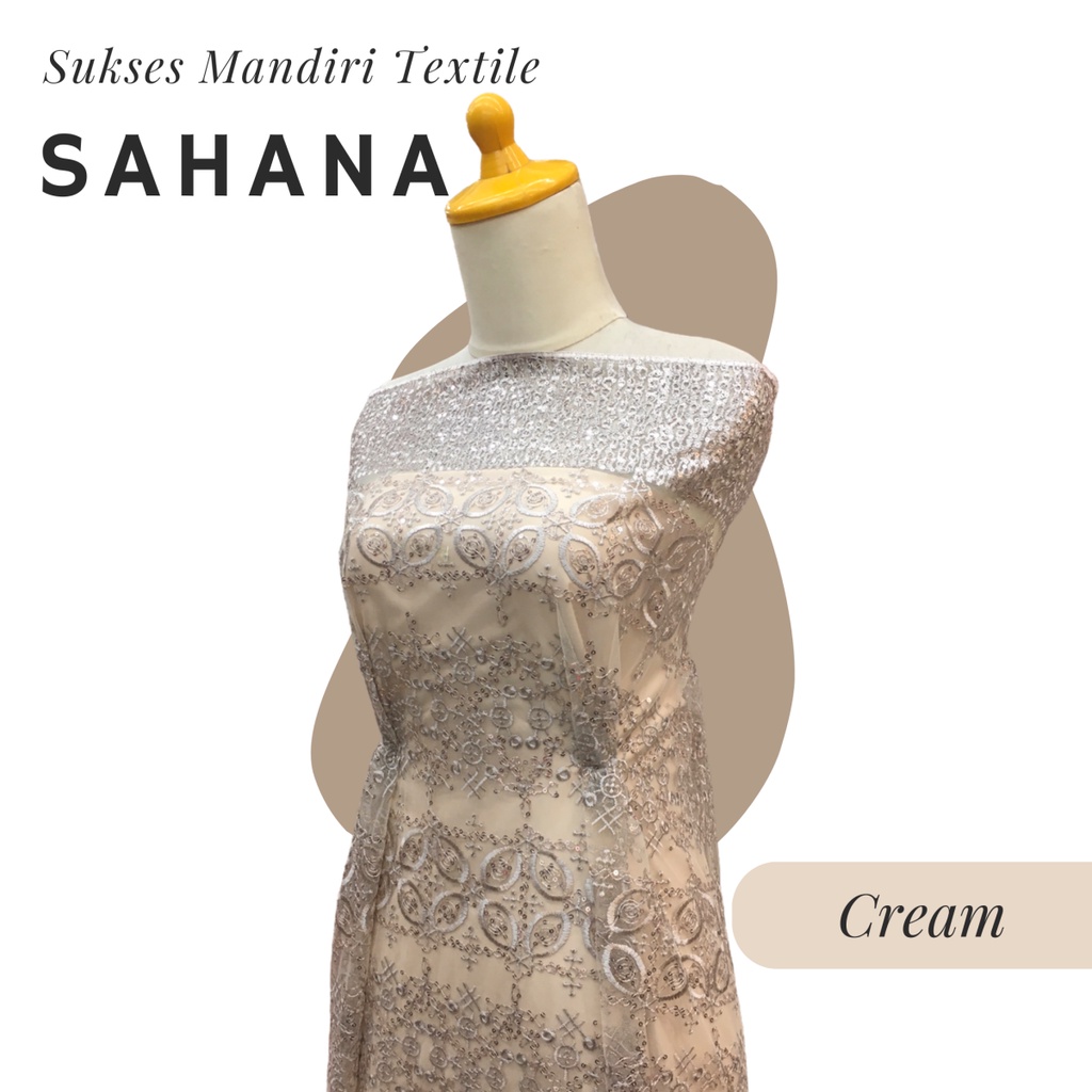 [SAHANA] Brukat Tile Premium Mewah Sapto Warna Cream Nude Krem | Harga ½ meter = 50 cm (Bahan Dress 