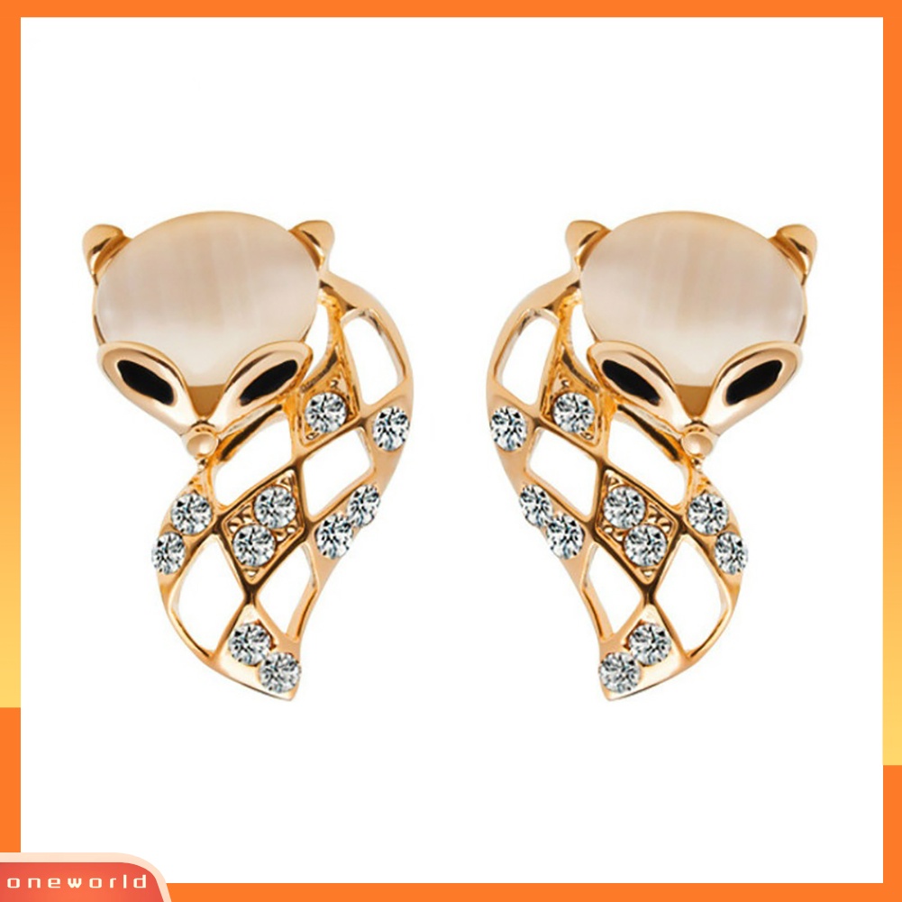 [WONE] Wanita Fashion Berongga Rubah Imitasi Opal Berlian Imitasi Telinga Studs Pesta Club Earrings