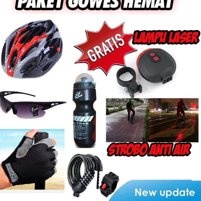 Banyak Dipakai.. Paket Helm Sepeda Kacamata Sepeda Botol Sepeda Gembok Sarung Tangan Gratis Lampu Be