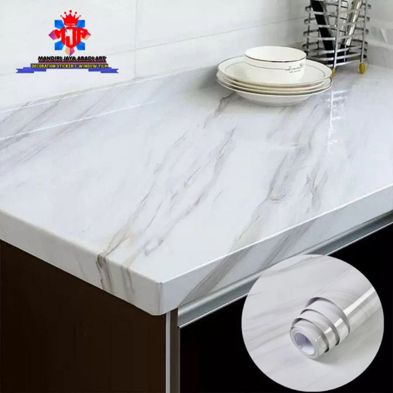 Stiker Marmer Marble Glossy Bahan Tebal untuk lemari dinding meja kaca pintu korsi dan Kitchen Seet