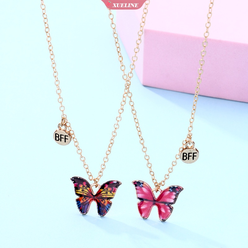 1pasang fashion enamel Kupu-Kupu Liontin Kalung BFF Teman Baik Paduan Kupu-Kupu Liontin Perhiasan Hadiah Berkah [ZXL]