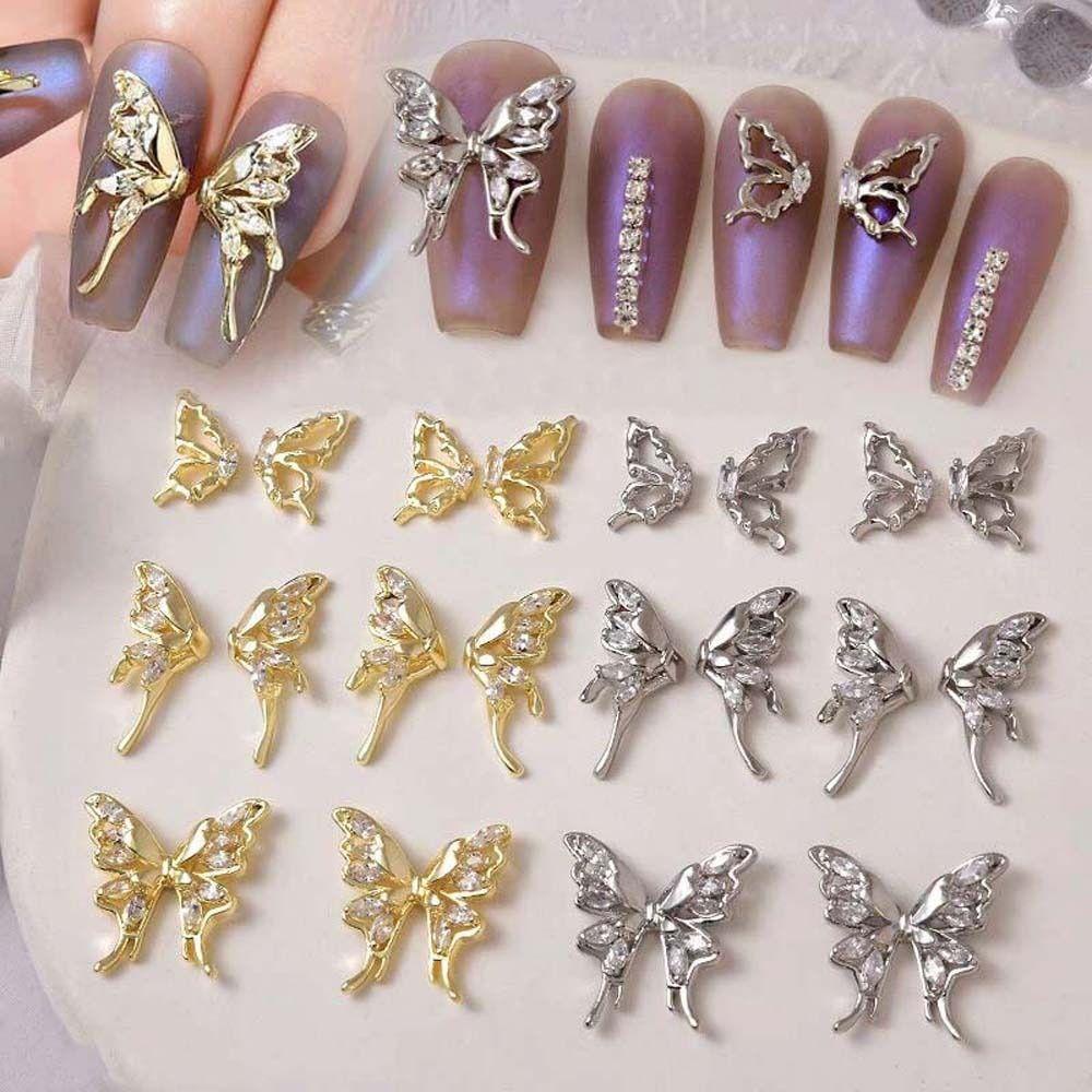 Mxbeauty Hiasan Kuku Kupu-Kupu Fashion Zirkon Simetris Butterfly Emas Perak Korea Nail Art Nail Art Perhiasan Manicure Aksesoris