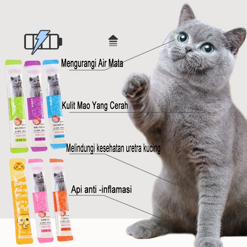 【Cat7】 Snack Hewan Peliharaan Cemilan Kucing 16gr/Strip Cat Snack Creamy Treats untuk Anak Kucing dan Kucing Dewasa Pengemukan