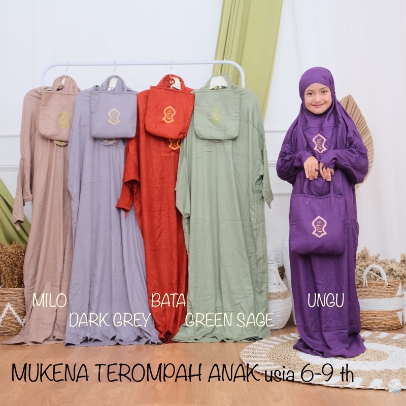 Mukena Anak TK Usia 6-9 tahun Terompah Terusan Bali Polos Mukenah Hadramaut Rayon