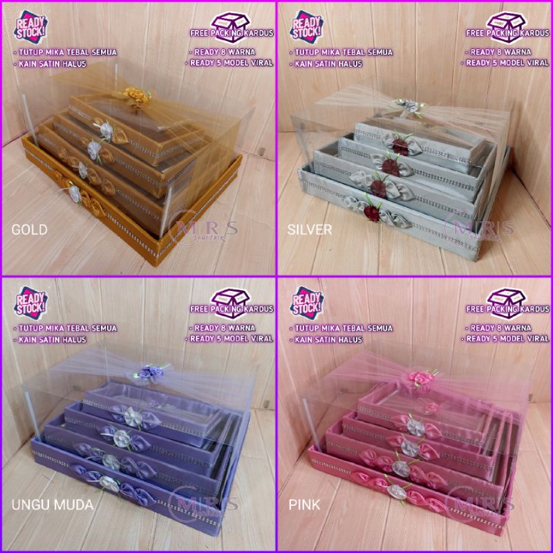 kotak Seserahan Box Frame Hiasan Bunga Mawar Set Isi 4 Lengkap Tutup Mika Tebal Kualitas Premium