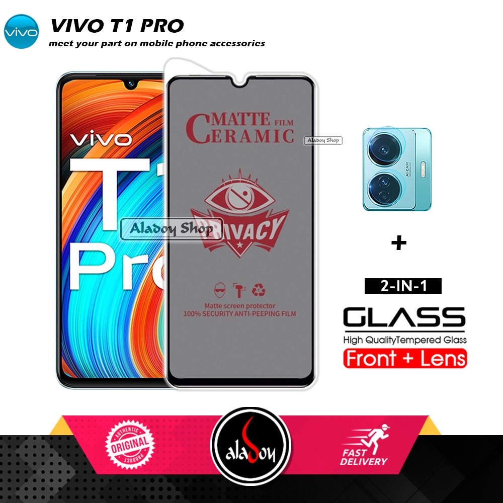 PAKET 2IN1 Anti Gores Privacy Vivo T1 Pro + Tempered Glass Kamera