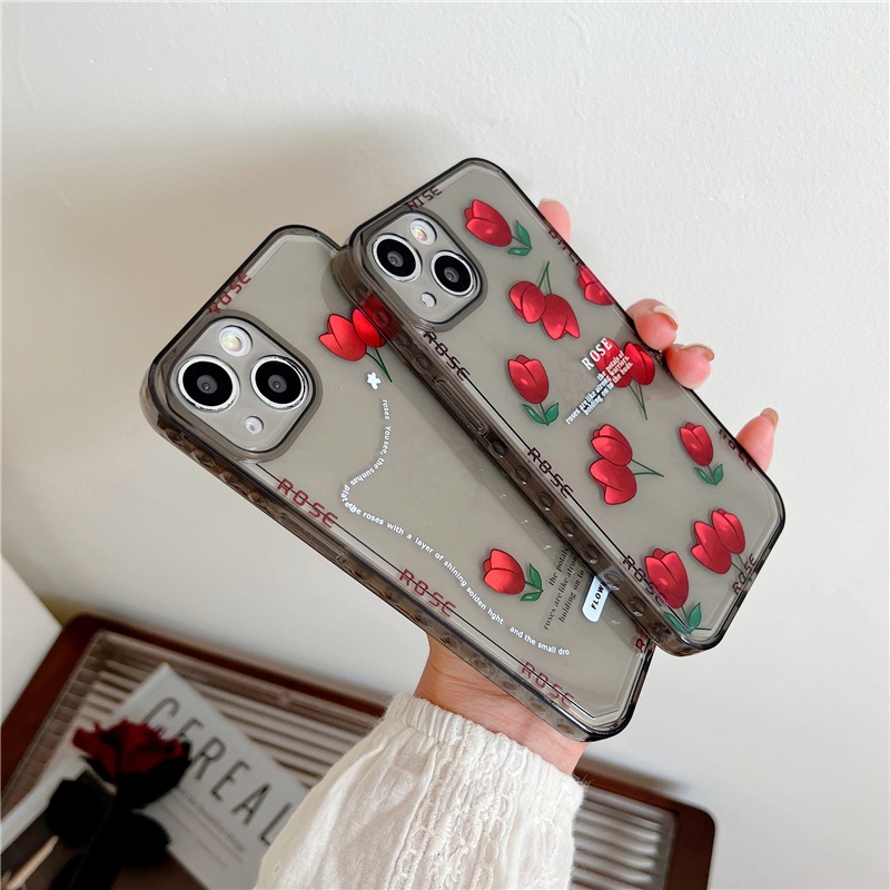 Anggun Putih Mawar Transparan Lembut TPU Phone Case Untuk iPhone 14xr X XS Max 13 Pro Max12 11 7 8 plus Se2020 Printing Cover Transparan Cover Case