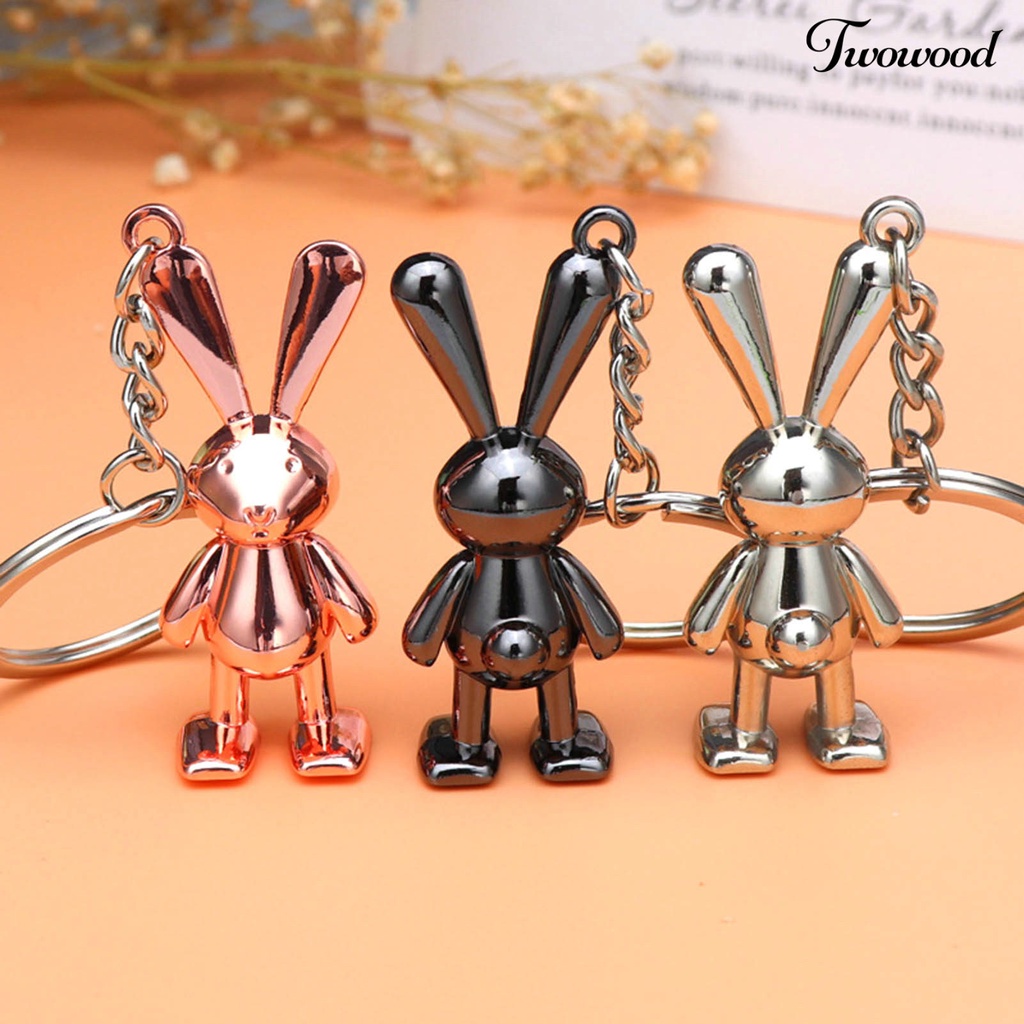 Twowood Kelinci Gantungan Kunci Kartun Serba Guna Tiga Dimensi Realistis Terlihat Electroplating2023Hadiah Tahun Baru DIY 3D Bunny Key Ring Pendant Wanita Pria Perhiasan Untuk Handbag