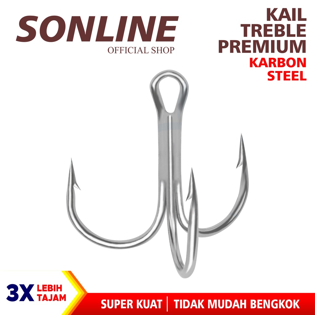 SONLINE Premium Kail Trible Treble Hook Triple Cabang Fukushima High Carbon Steel Treble Hook Tackle