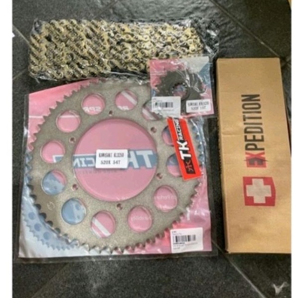 Gear set klx 250/klx 230/ kx 250 / d tracker 250 tk racing set rantai gold 520 ekpedition