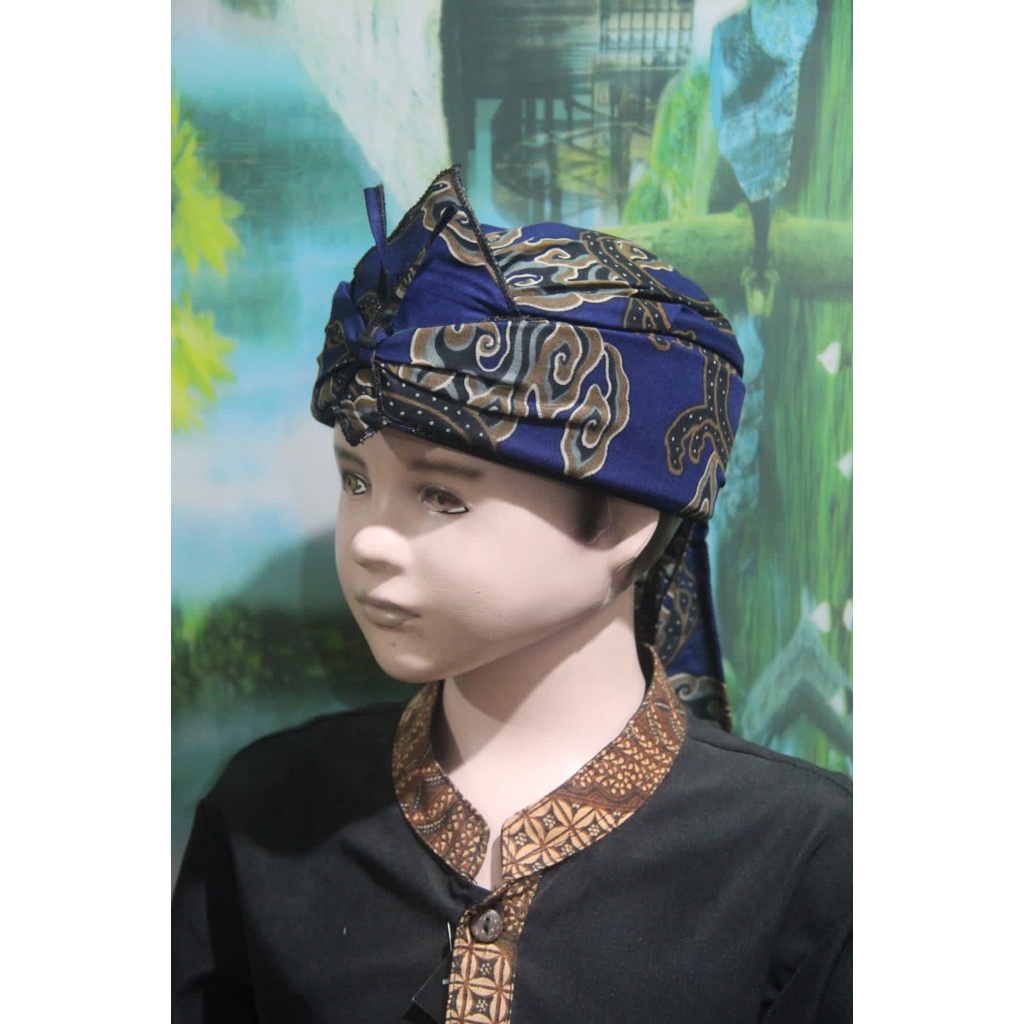 blangkon sunda jawa batik tradisional dewasa anak atas tutup (biru)