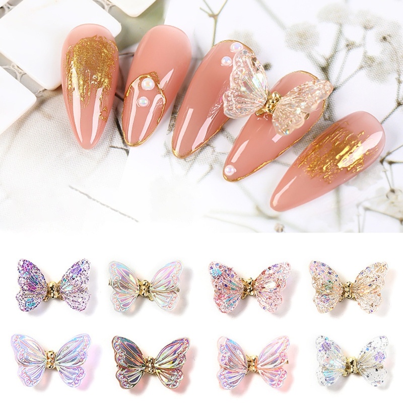 Sa 2PCS Glitter Sequin 3D Butterfly Nails Rhinestones Perhiasan DIY Bagian Profesional Nail Art Manicure Dekorasi