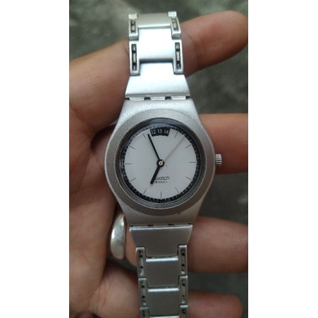jam tangan swatch cewek aluminium midsize second bekas original