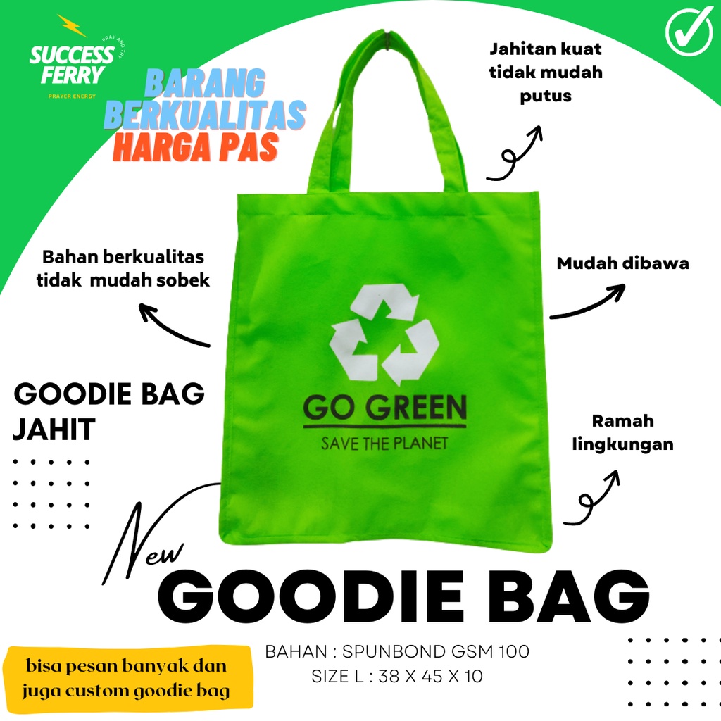 

Goodiebag Jahit Spunbond gsm100 Handle 38cm x 45cm +10 cm| tas kantong belanja efektif size L