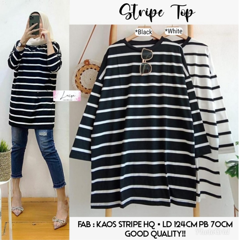 KAOS WANITA LENGAN PANJANG JUMBO MOTIF TERBARU KOREAN STYLE / PAKAIAN WANITA BAJU ATASAN KAOS GARIS 