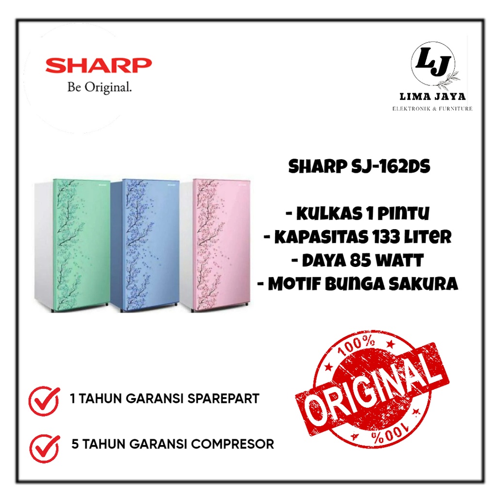Kulkas 1 Pintu SHARP SJ162DS / 162VB/VR 133 Liter Kulkas Satu Pintu Sharp Sakura