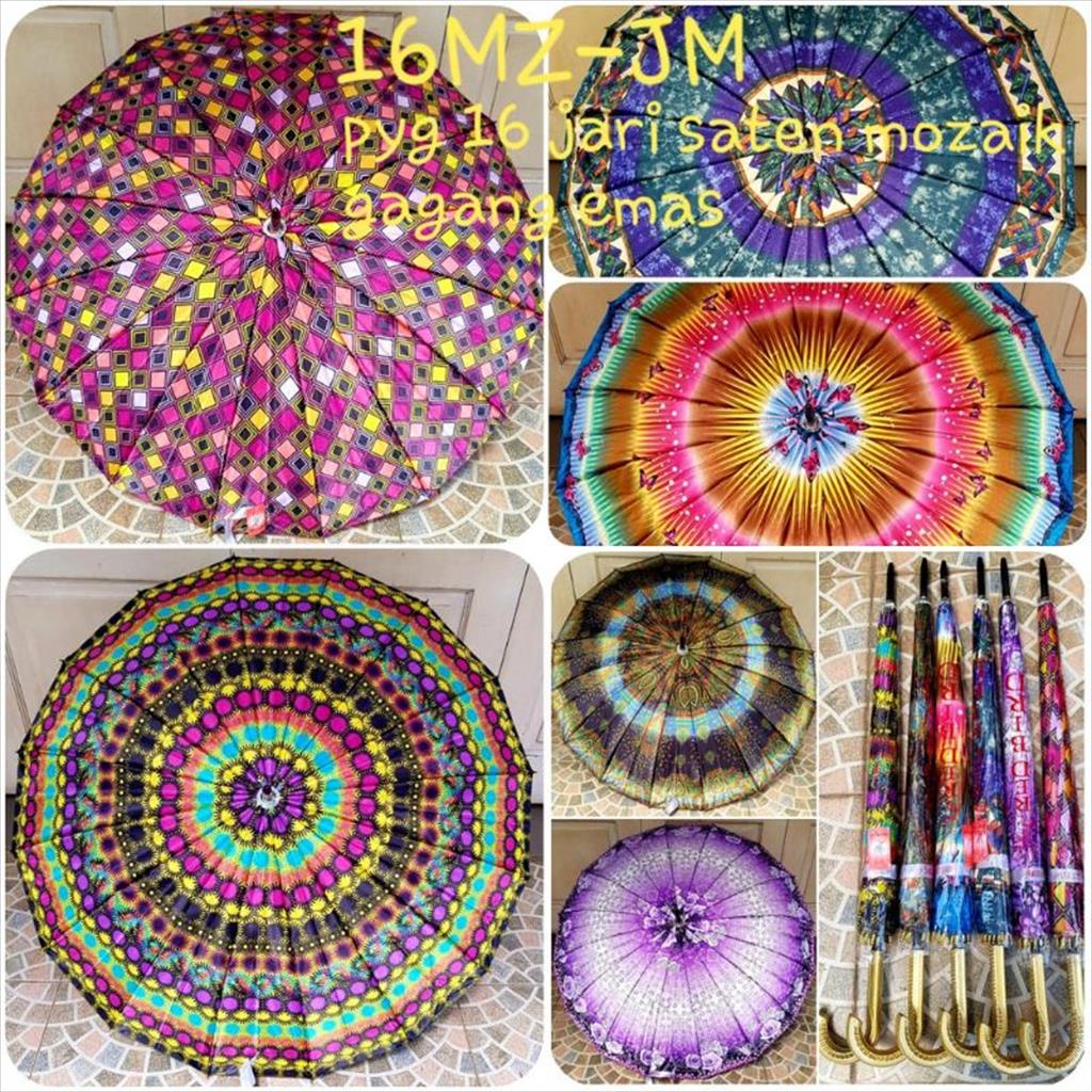 OTS 1.010 - Payung Saten 16 Jari Jari Motif Payung Satin Dewasa Besar Umbrella Payung Gagang J Kuat Tahan Lama