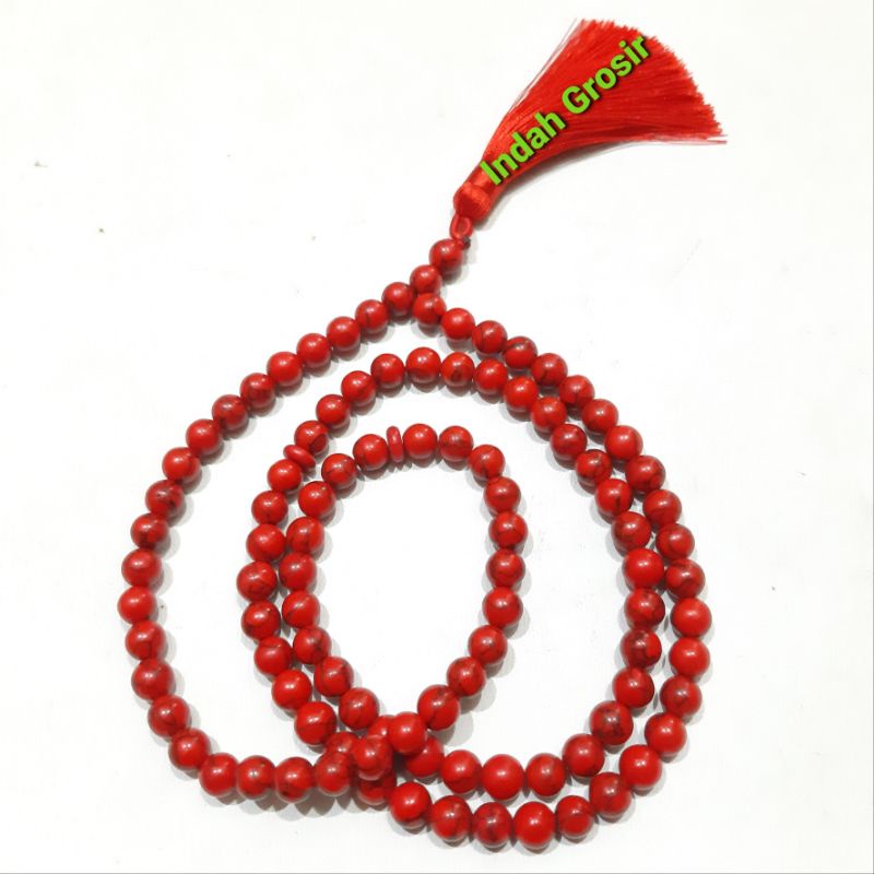 TASBIH BATU PIRUS MERAH 8MM 99BUTIR  TASBIH BATU PIRUS MERAH