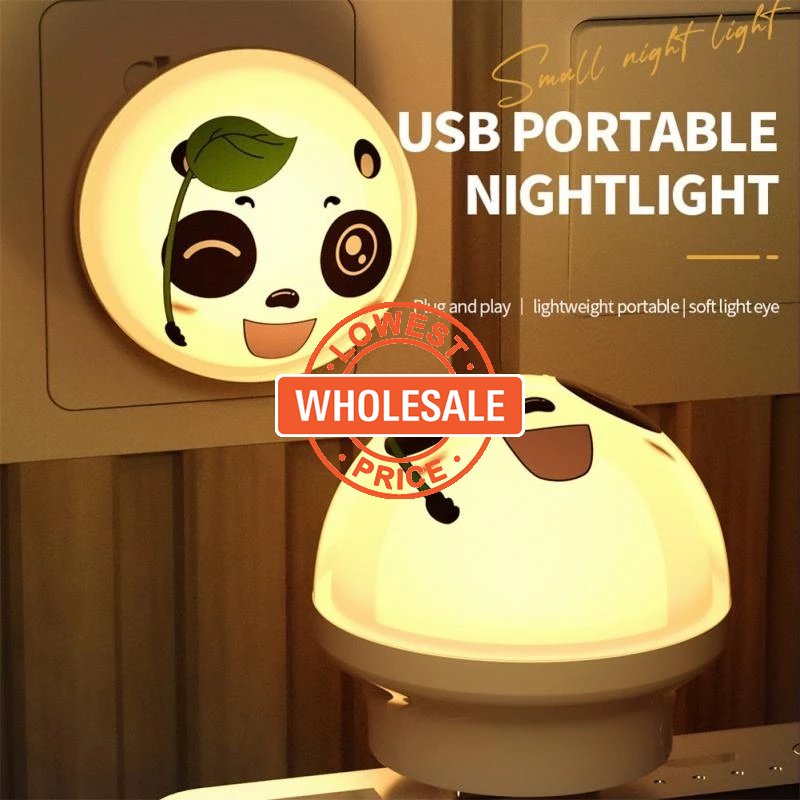 [Harga Grosir] Kartun Ekspresi Lucu Panda Lampu Malam LED Portable Mini USB Plug Pelindung Mata Lampu Baca Hemat Energi Lampu Tidur Aksesoris Dekorasi Interior