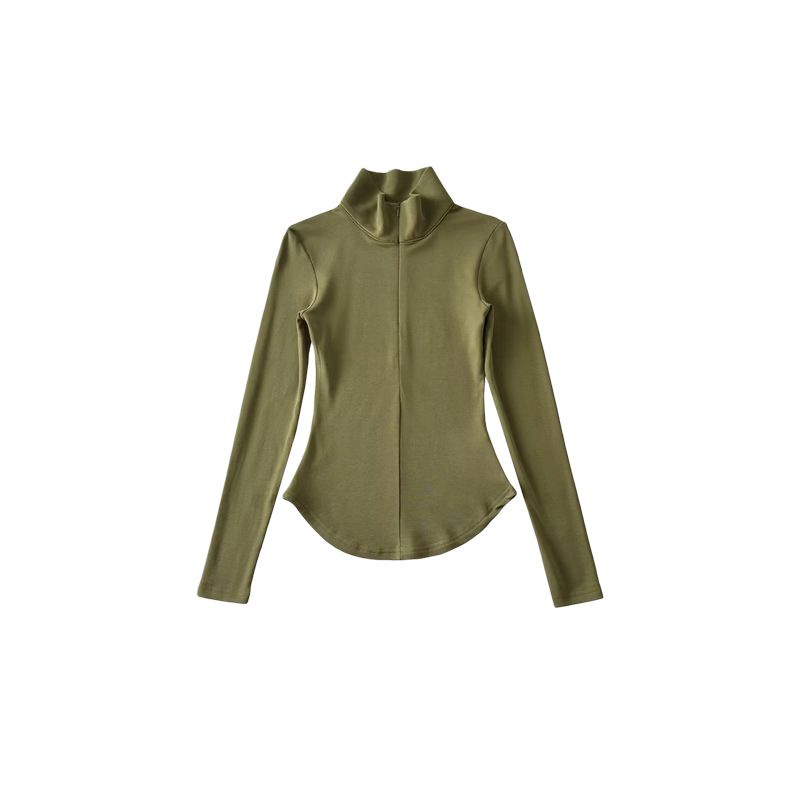 ❈Suhao YoungGirlDay Keinginan Murni Gadis Panas Elastis Ketat Slim Kerah Lengan Panjang Pinggang Bulu Bawah T-Shirt Top