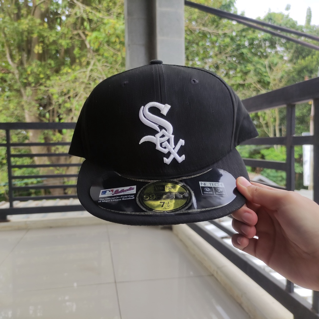 Topi Black MLB Players Style Chicago White Sox Baseball Cap Fully Enclosed Oversized Hat Flat Brim O