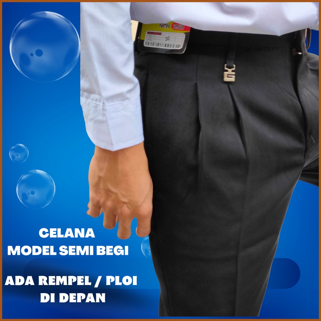 Celana Formal Pria Kantor Semi Baggy Jumbo Hitam Polos Bahan Teflon 27-44 Atea Terbaru Kekinian Cela