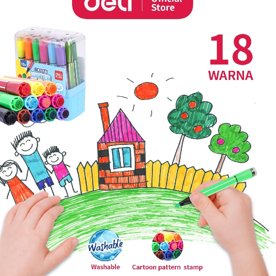 

[P-Z9Z] ✪] Deli Spidol Warna Sekolah 12/18/24/36 Warna Tinta dapat dicuci 70653-amanah